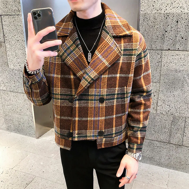 Plaid Polyester Wool Blend Jacket