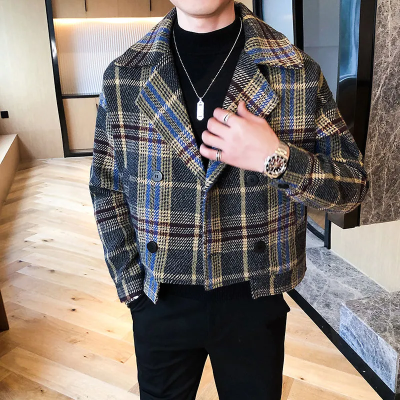 Plaid Polyester Wool Blend Jacket