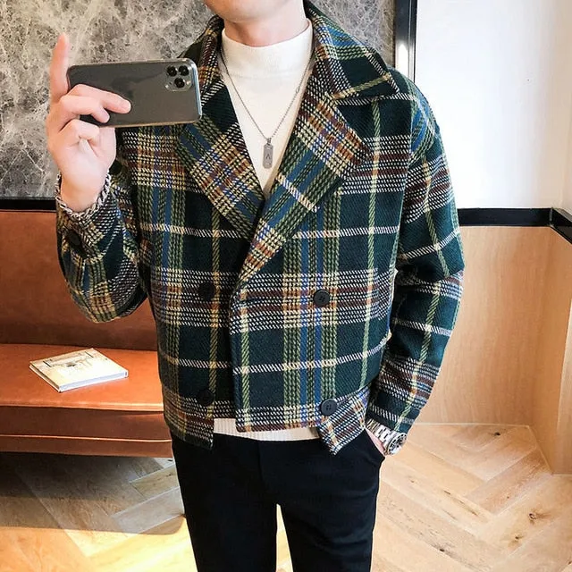 Plaid Polyester Wool Blend Jacket