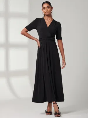 Plain Jersey Wrap Front Maxi Dress, Black