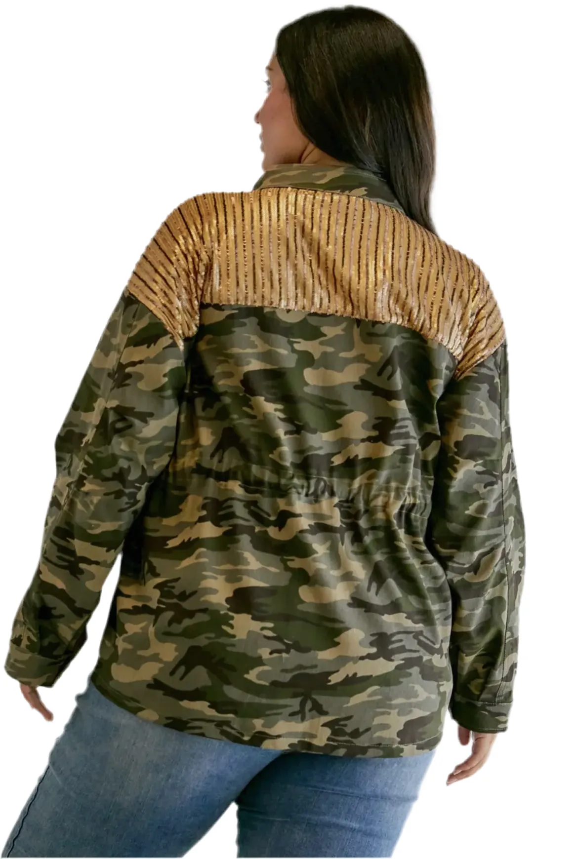 Plus Camo Sequined Long Sleeve Jacket Oversized