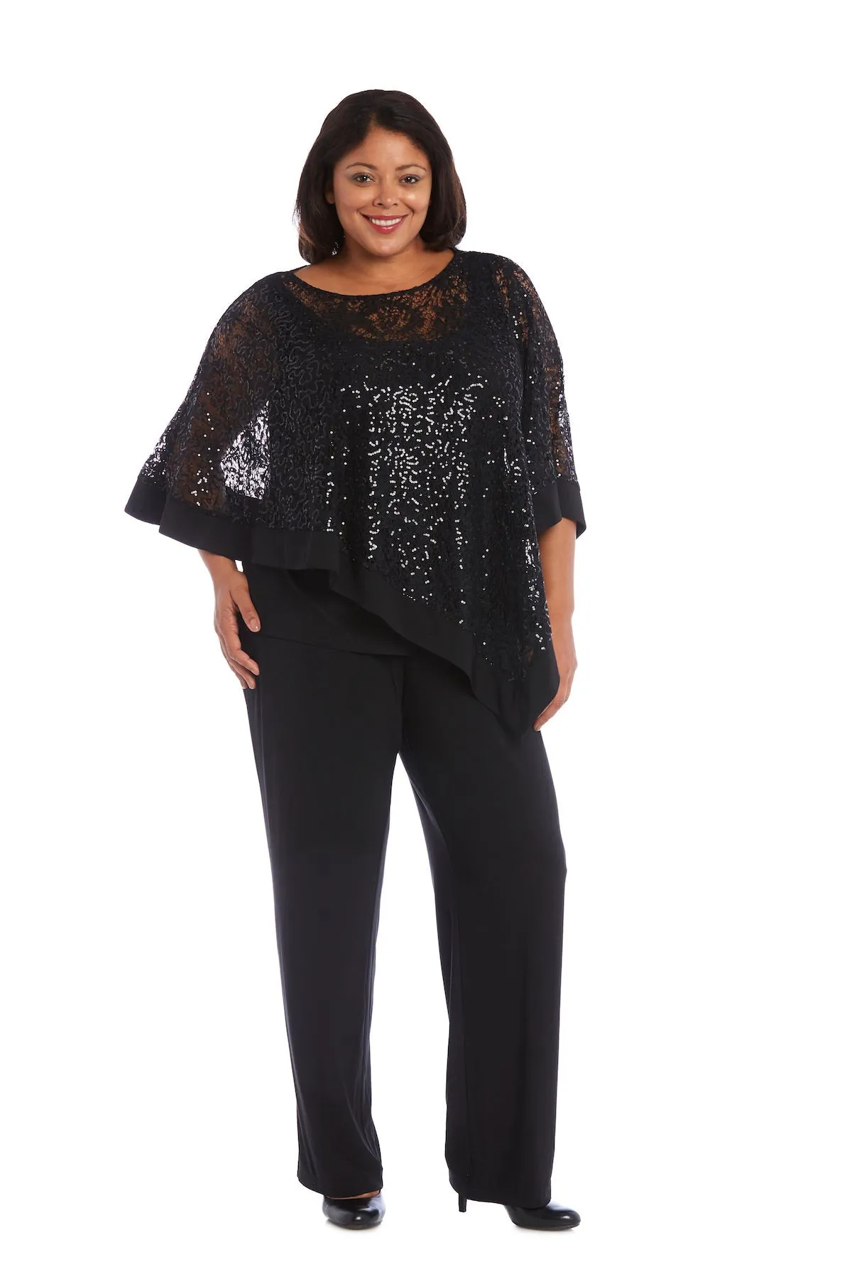 Plus Size Asymmetrical Twist Poncho Pant Set