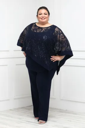 Plus Size Asymmetrical Twist Poncho Pant Set