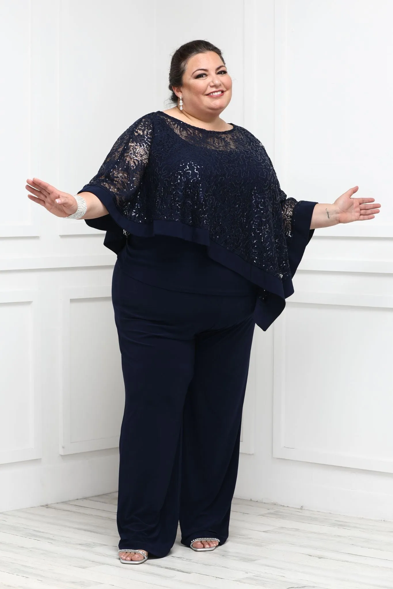 Plus Size Asymmetrical Twist Poncho Pant Set