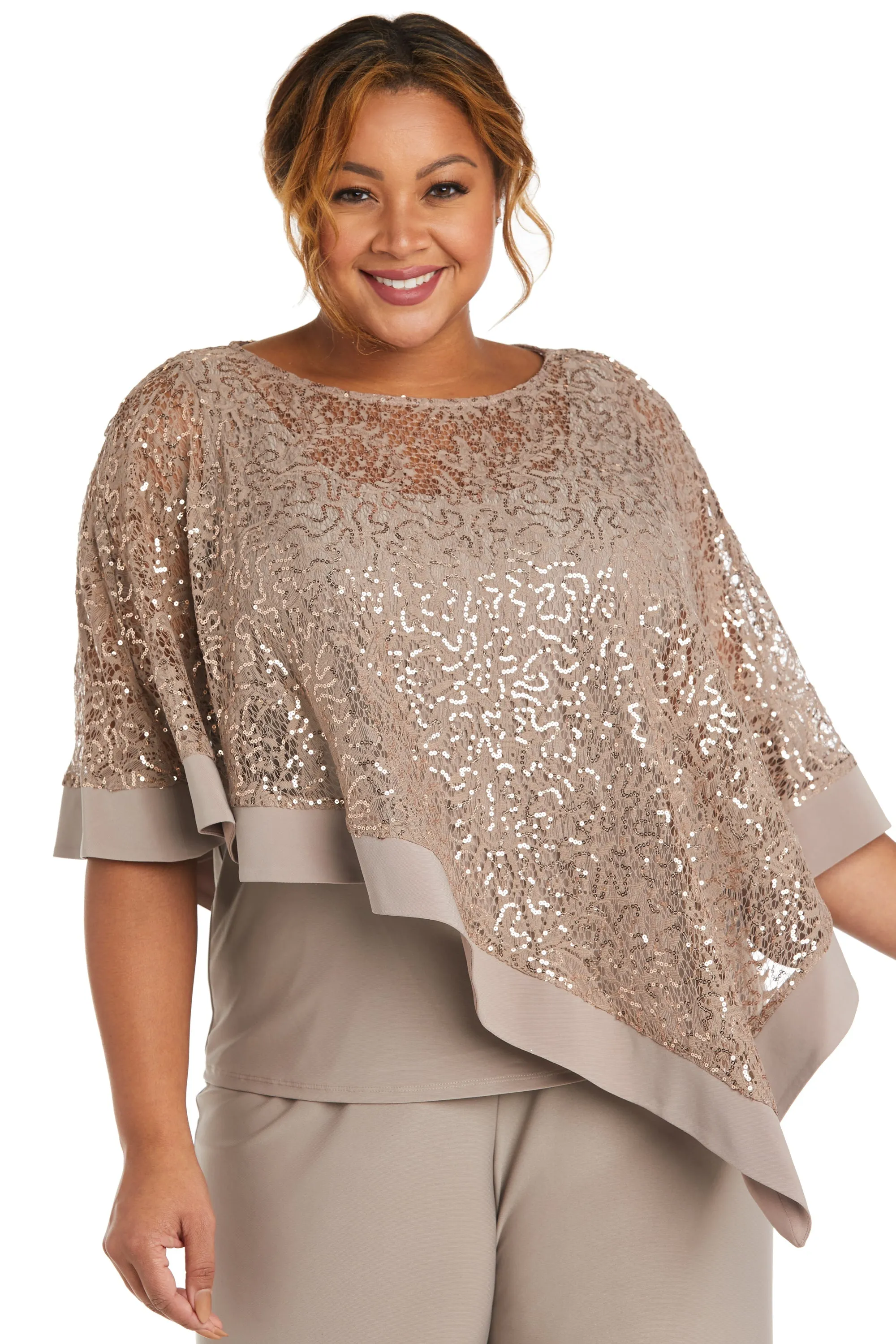 Plus Size Asymmetrical Twist Poncho Pant Set