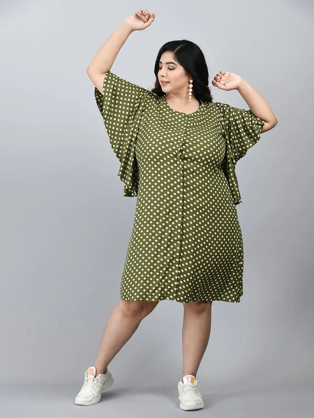 Plus Size Plus Size Green Polka Dots A-Line Dress