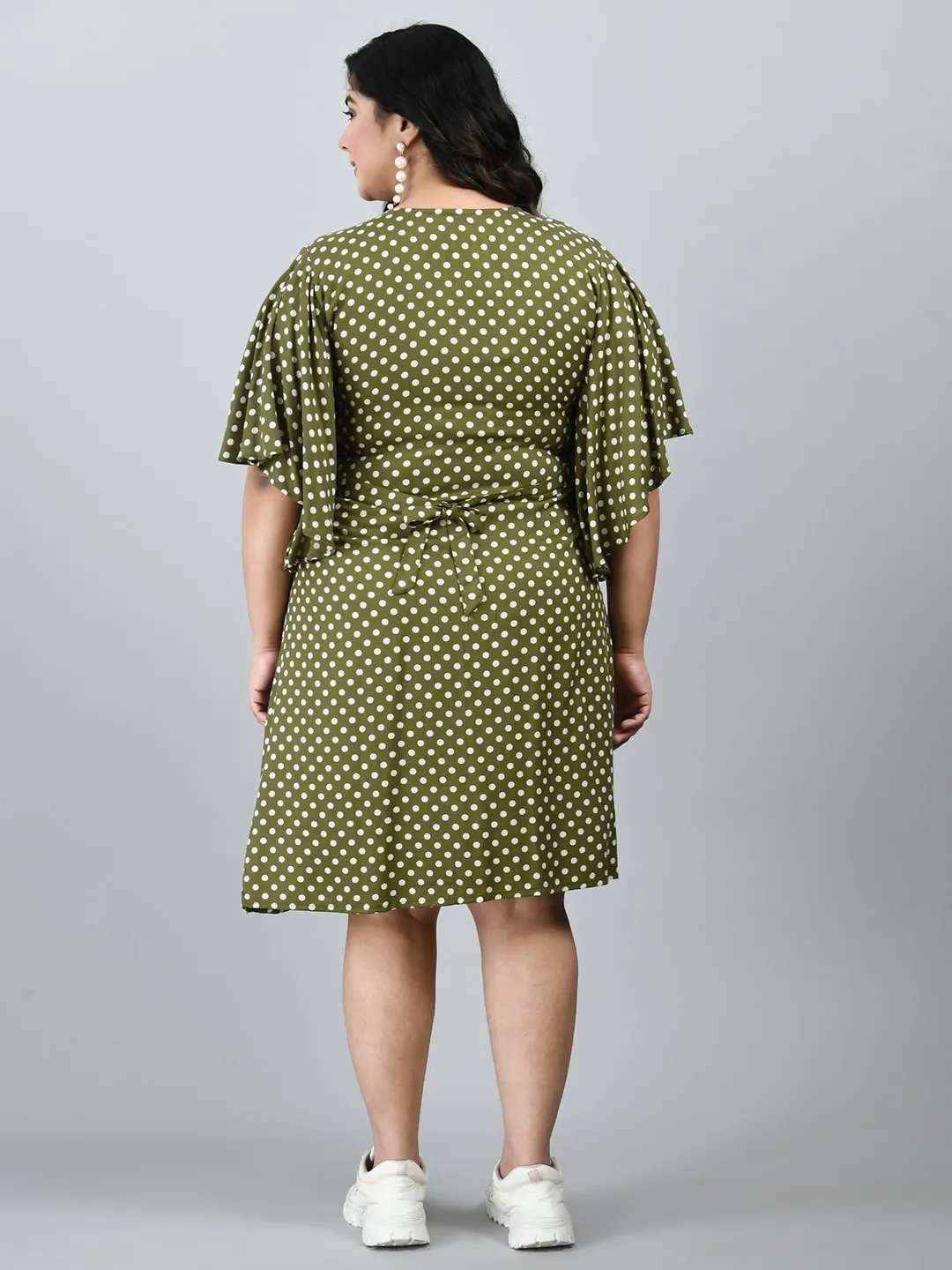 Plus Size Plus Size Green Polka Dots A-Line Dress