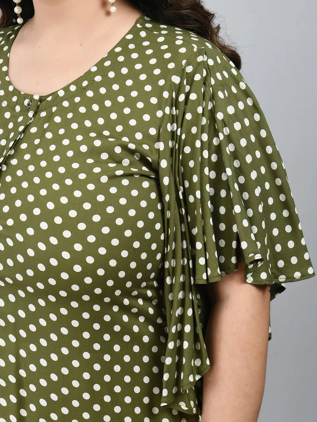 Plus Size Plus Size Green Polka Dots A-Line Dress