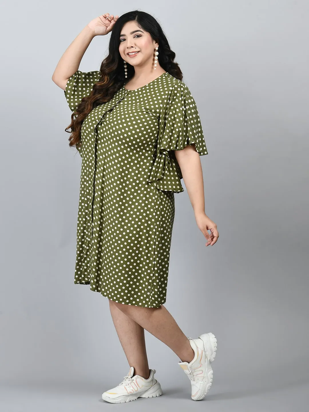 Plus Size Plus Size Green Polka Dots A-Line Dress