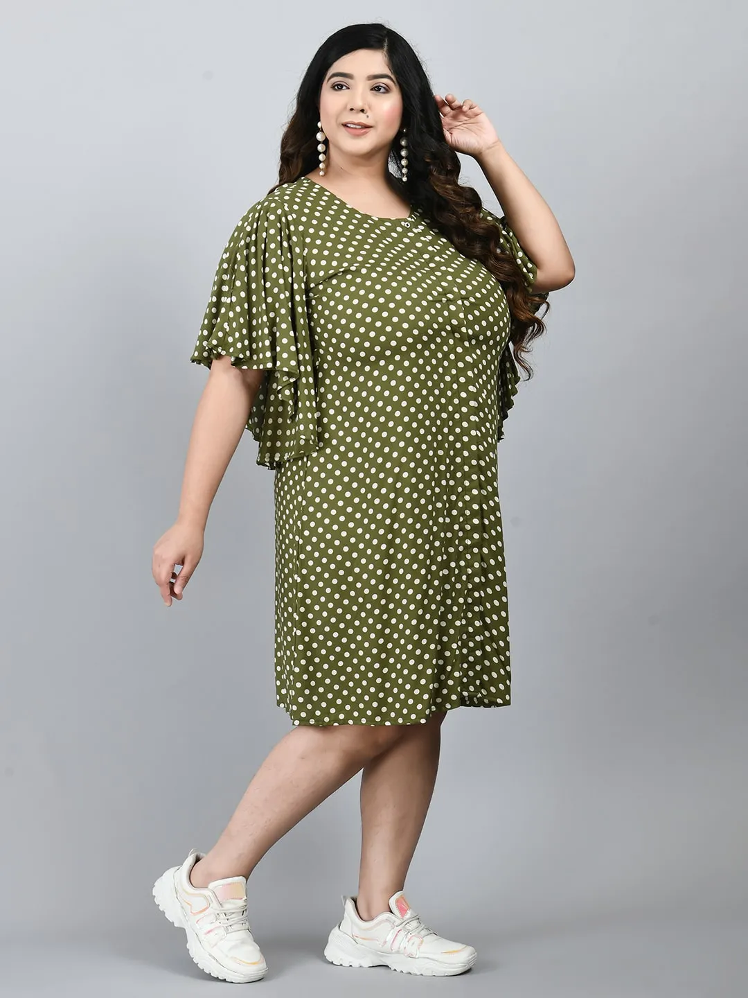 Plus Size Plus Size Green Polka Dots A-Line Dress