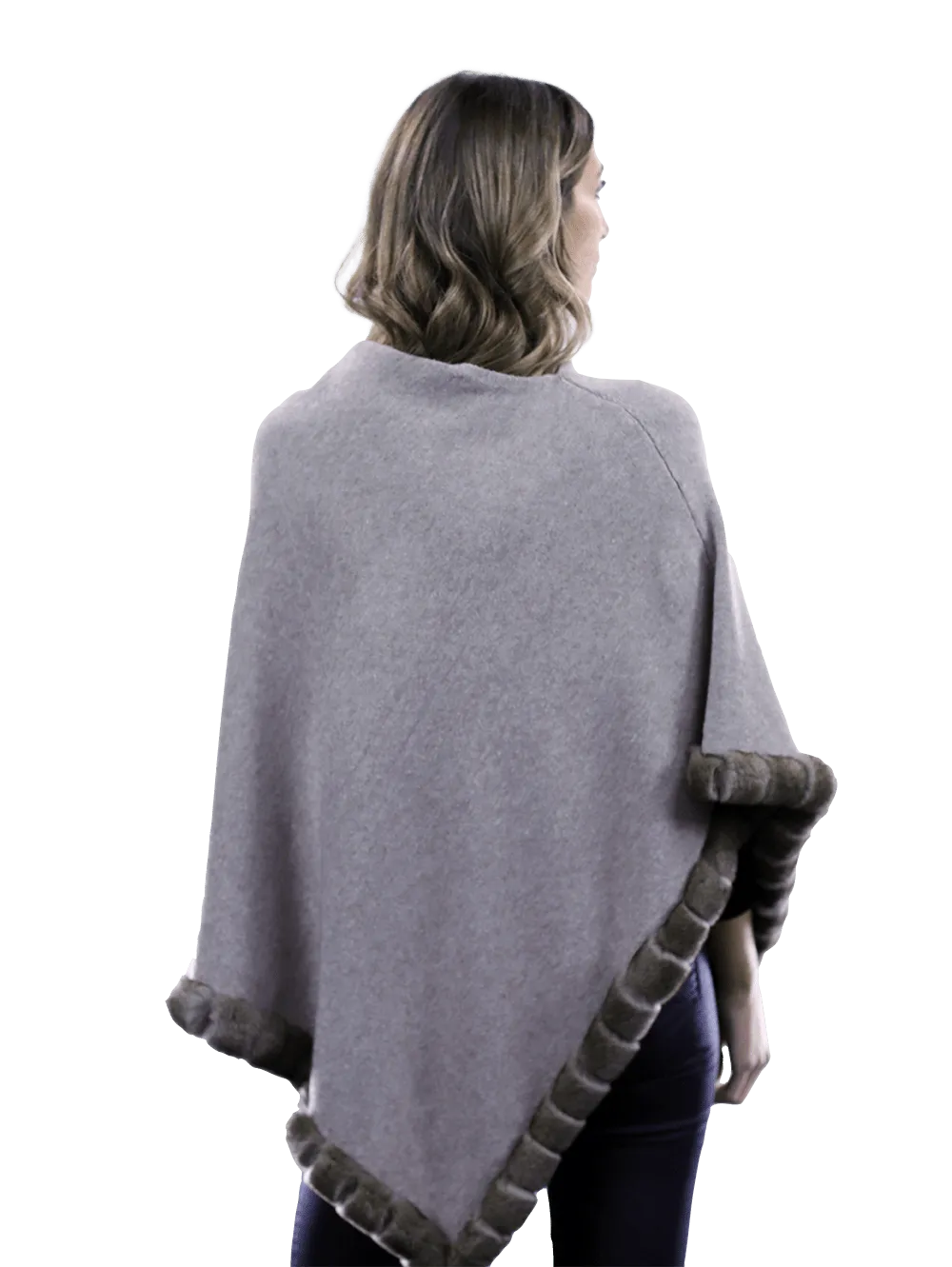 Poncho with embroidery and rex trim - Oatmeal