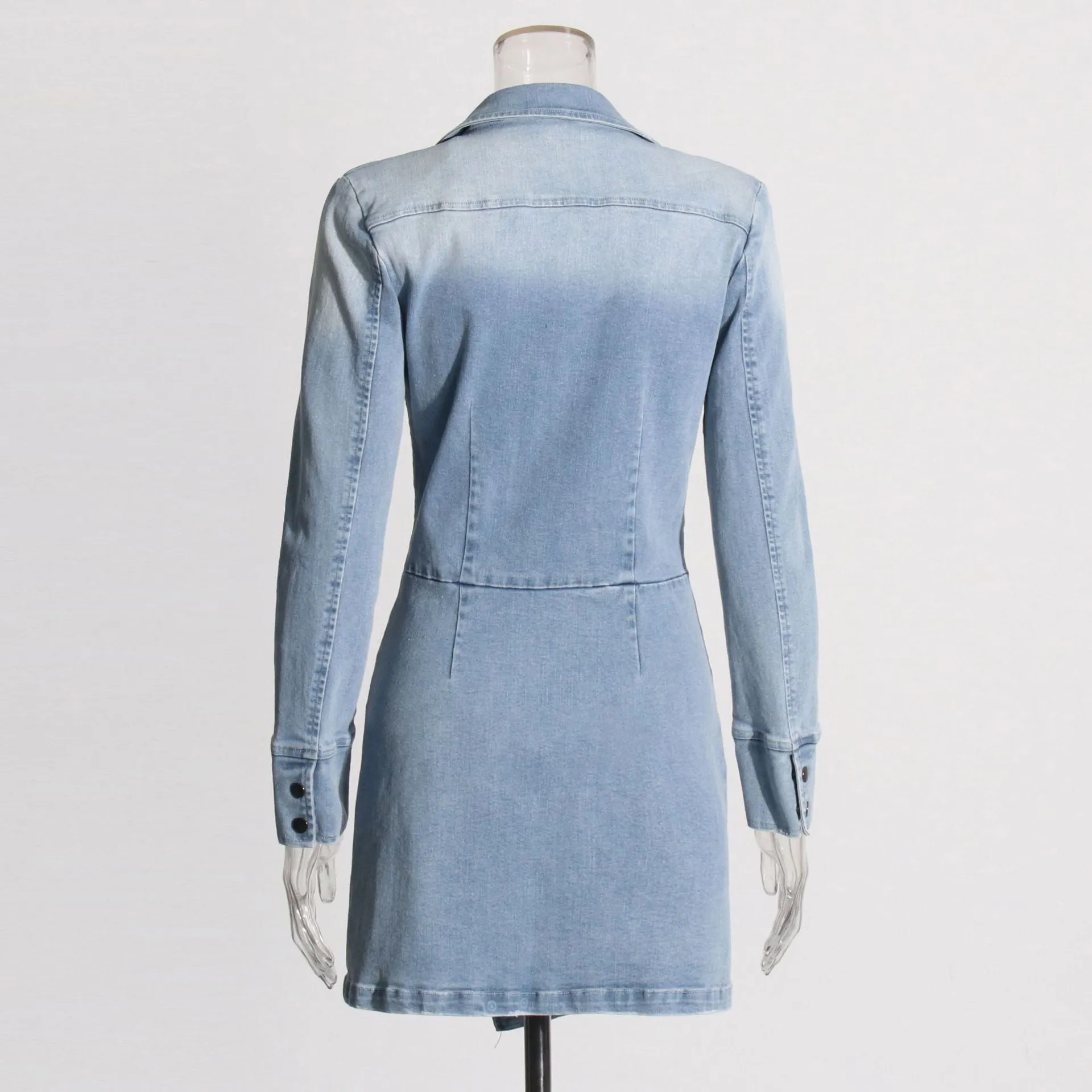 Pre Order:  Irregular Pleated Long Sleeved Denim Dress