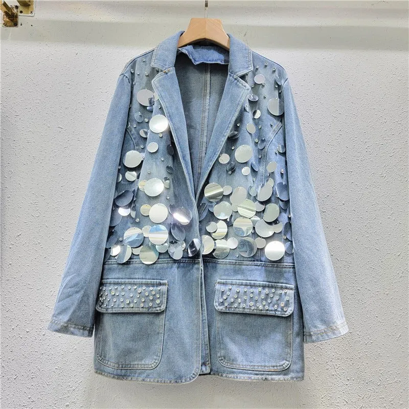 Pre Order:  Large Sequined Denim Jacket