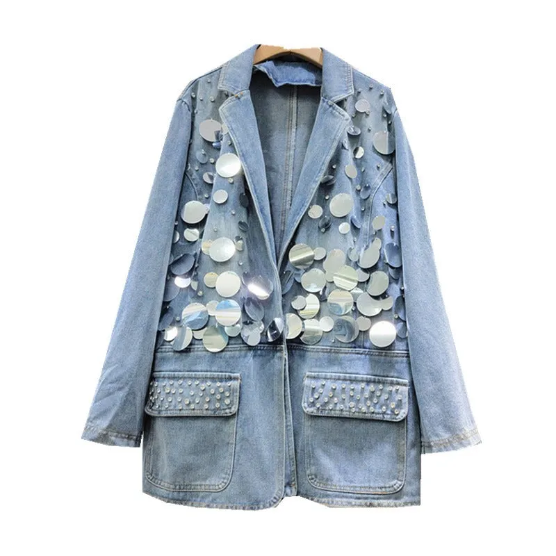 Pre Order:  Large Sequined Denim Jacket