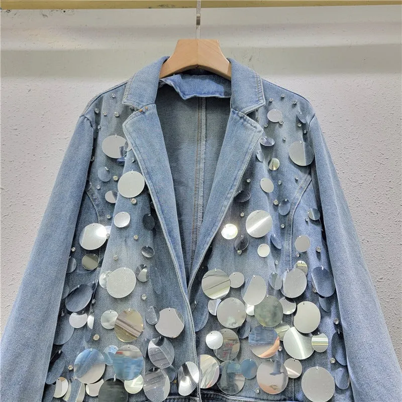 Pre Order:  Large Sequined Denim Jacket