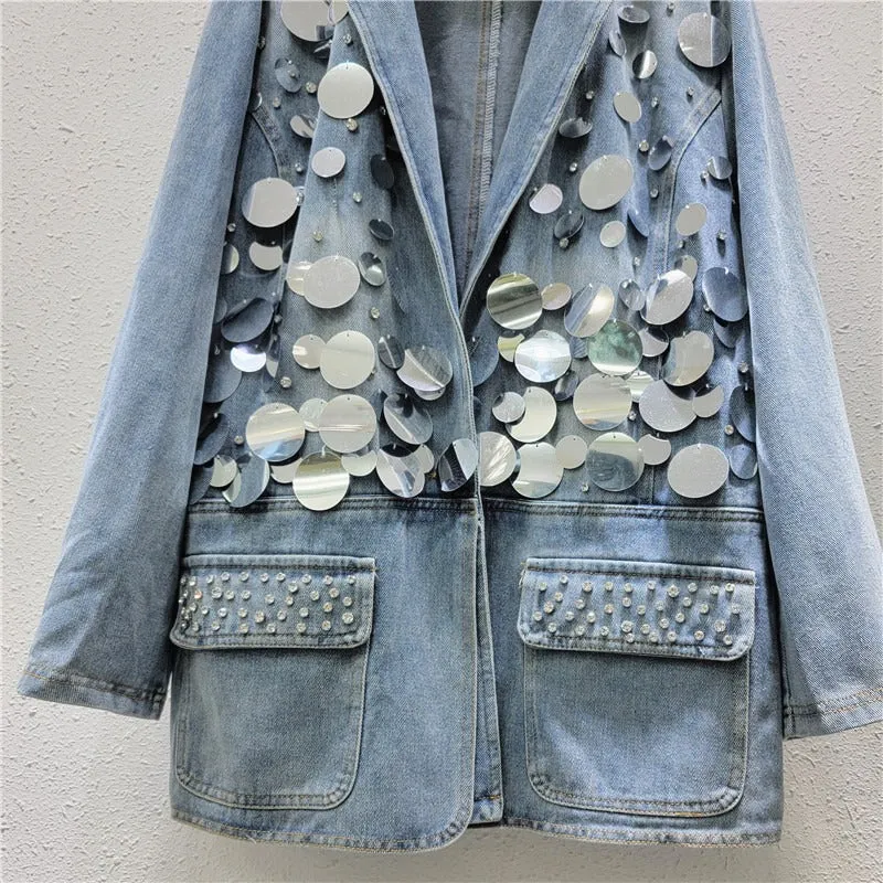 Pre Order:  Large Sequined Denim Jacket