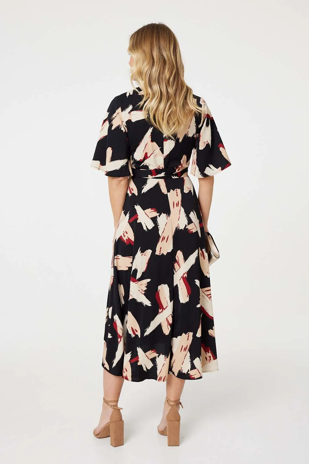 Printed 1/2 Sleeve Midi Dress