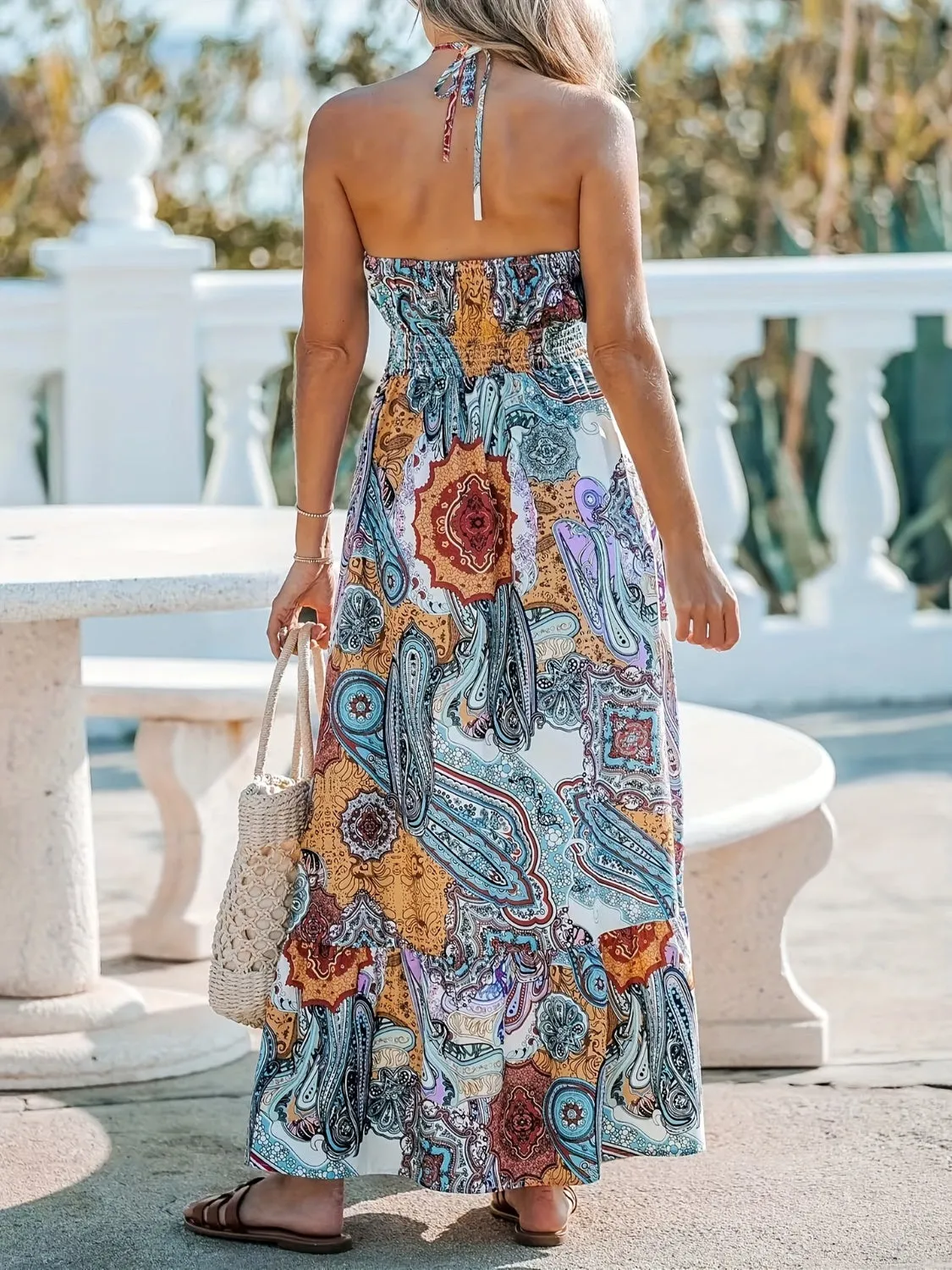 Printed Halter Neck Maxi Dress