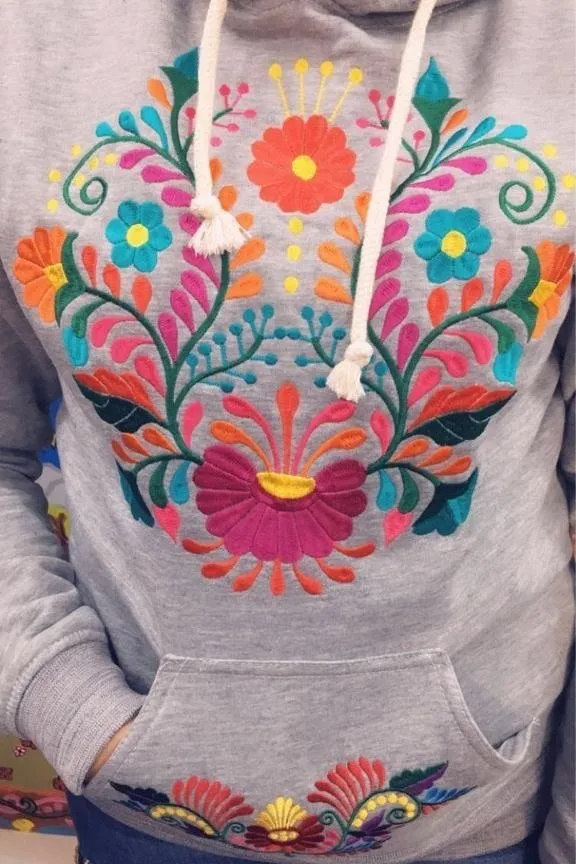 Puebla Embroidered Hoodie Burgundy