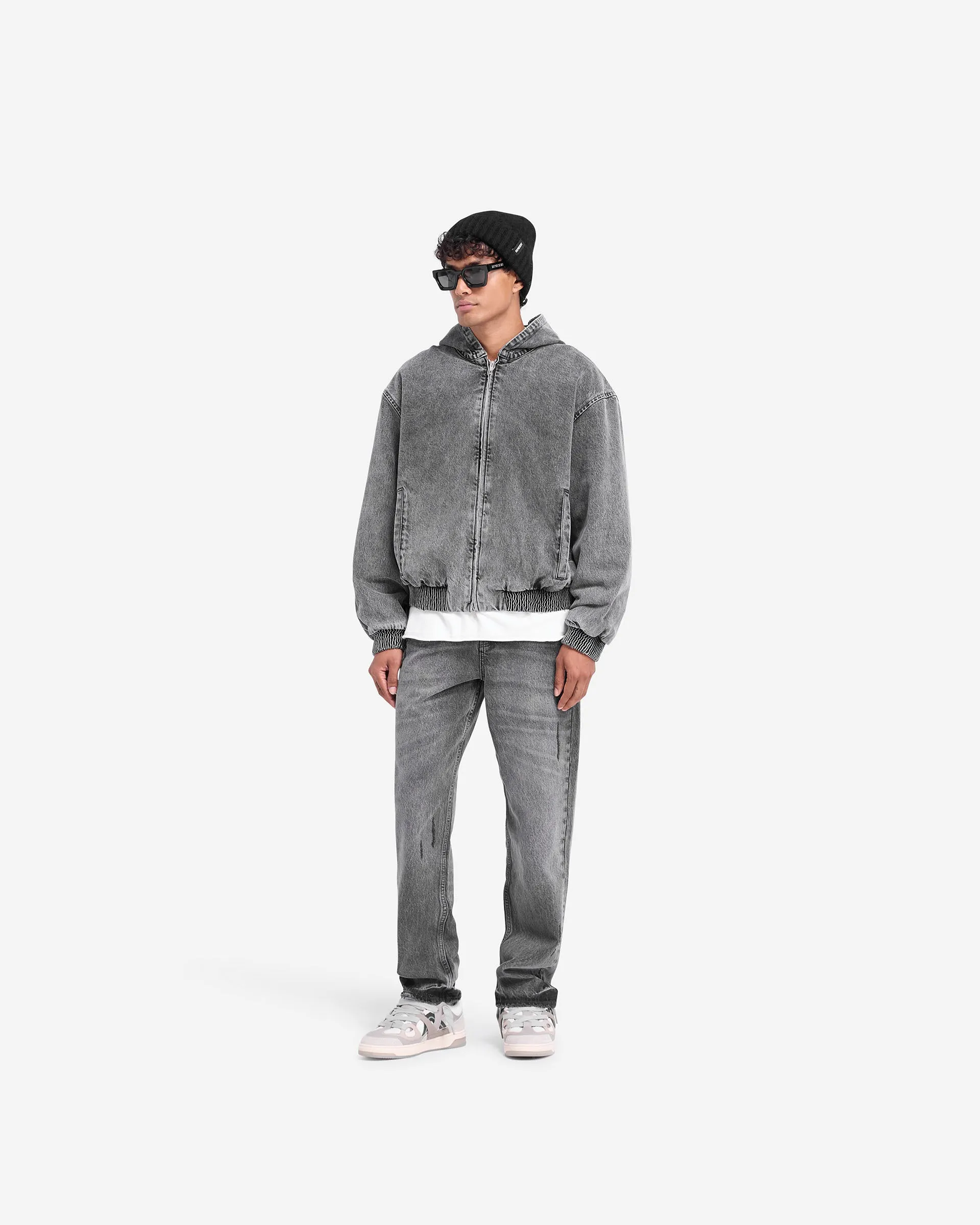 R5 Hooded Denim Bomber - Charcoal Grey