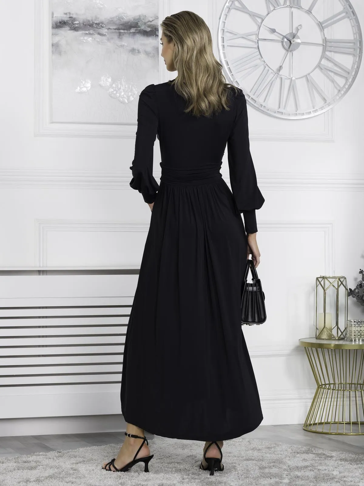 Rashelle Jersey Long Sleeve Maxi Dress, Black