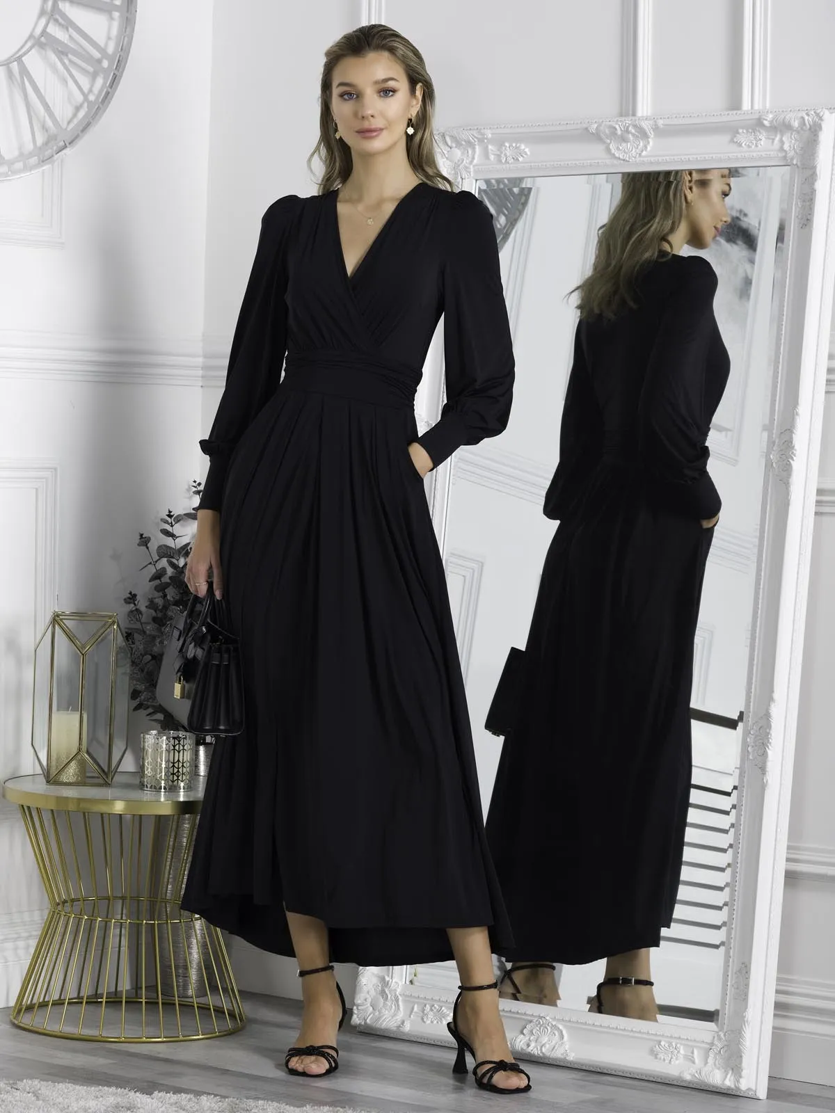 Rashelle Jersey Long Sleeve Maxi Dress, Black