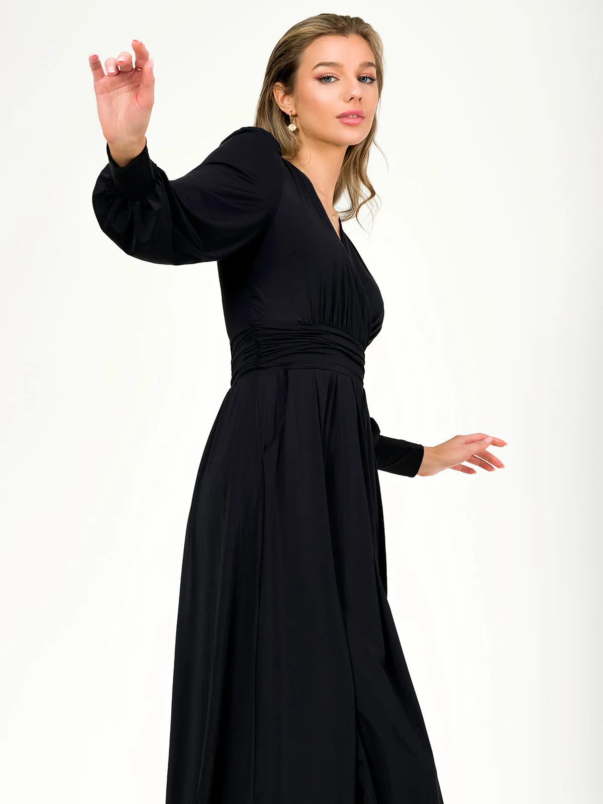 Rashelle Jersey Long Sleeve Maxi Dress, Black