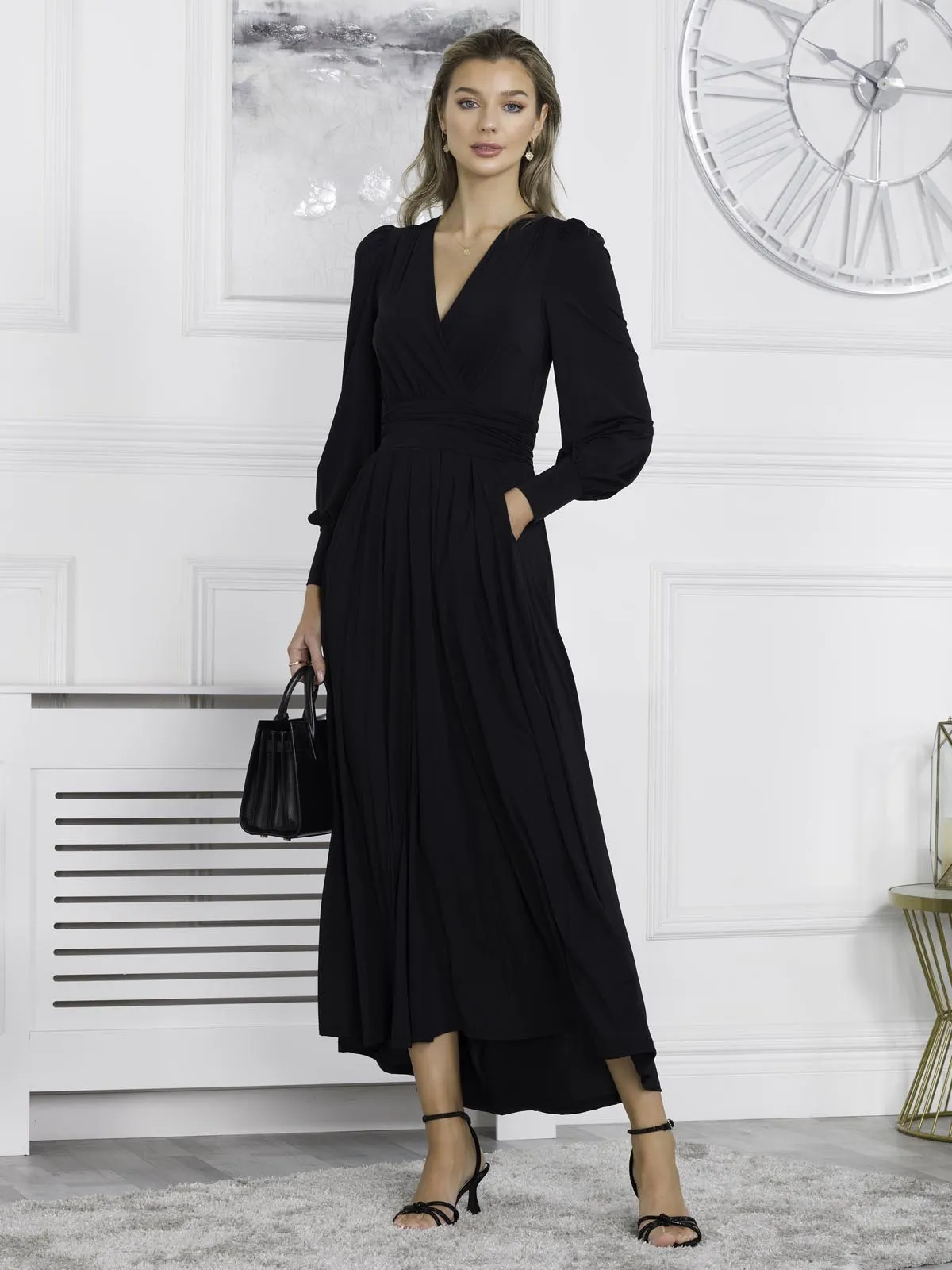 Rashelle Jersey Long Sleeve Maxi Dress, Black