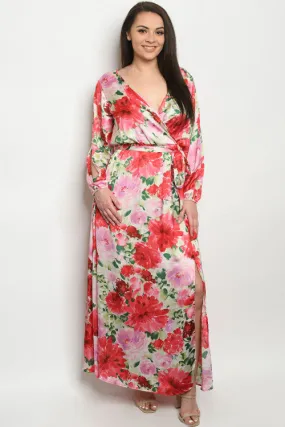 Red Floral Plus Size Maxi Dress