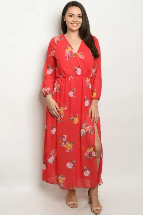 Red Floral Romper Plus Size Maxi Dress