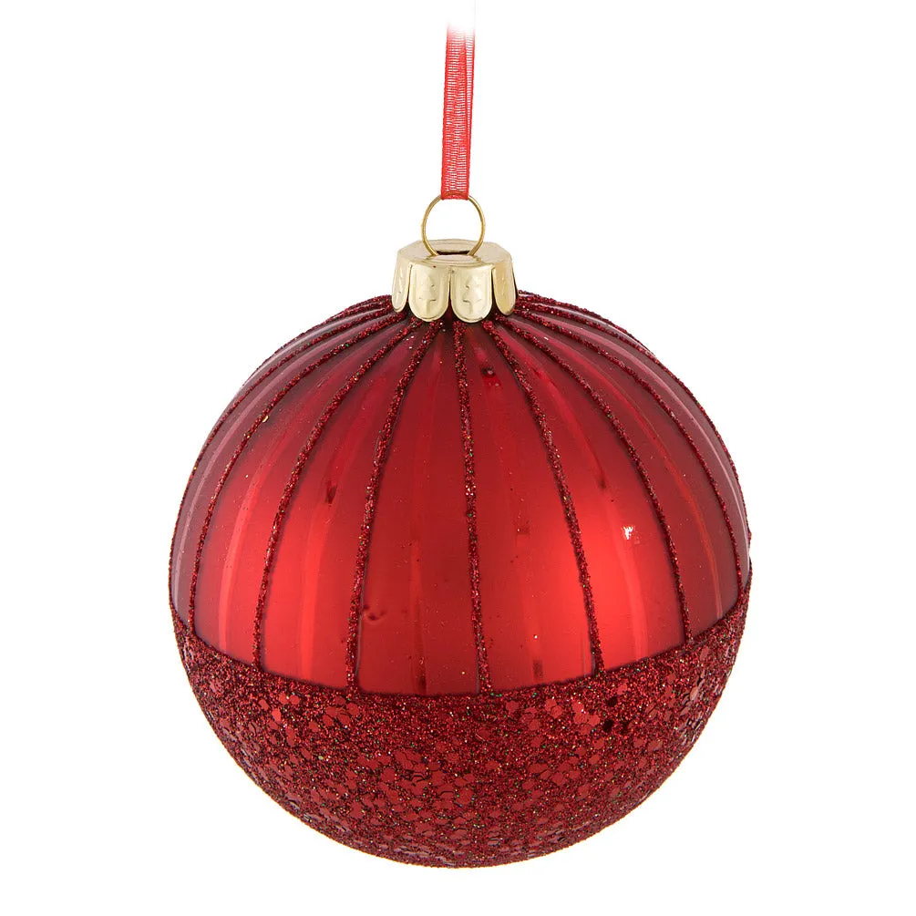 Red Glitter Bottom Glass Ball Ornament