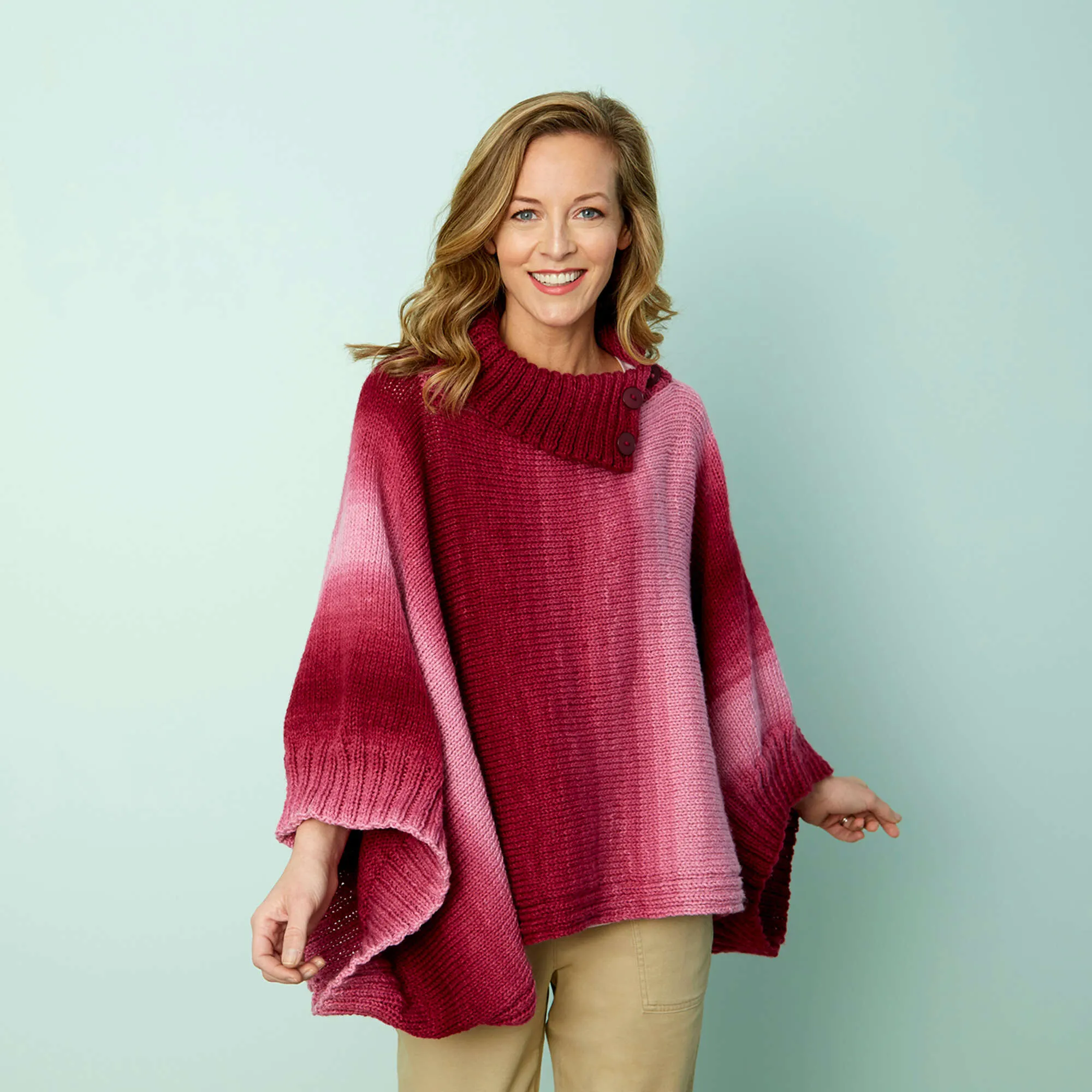 Red Heart Knit Napa Rib Collar Poncho