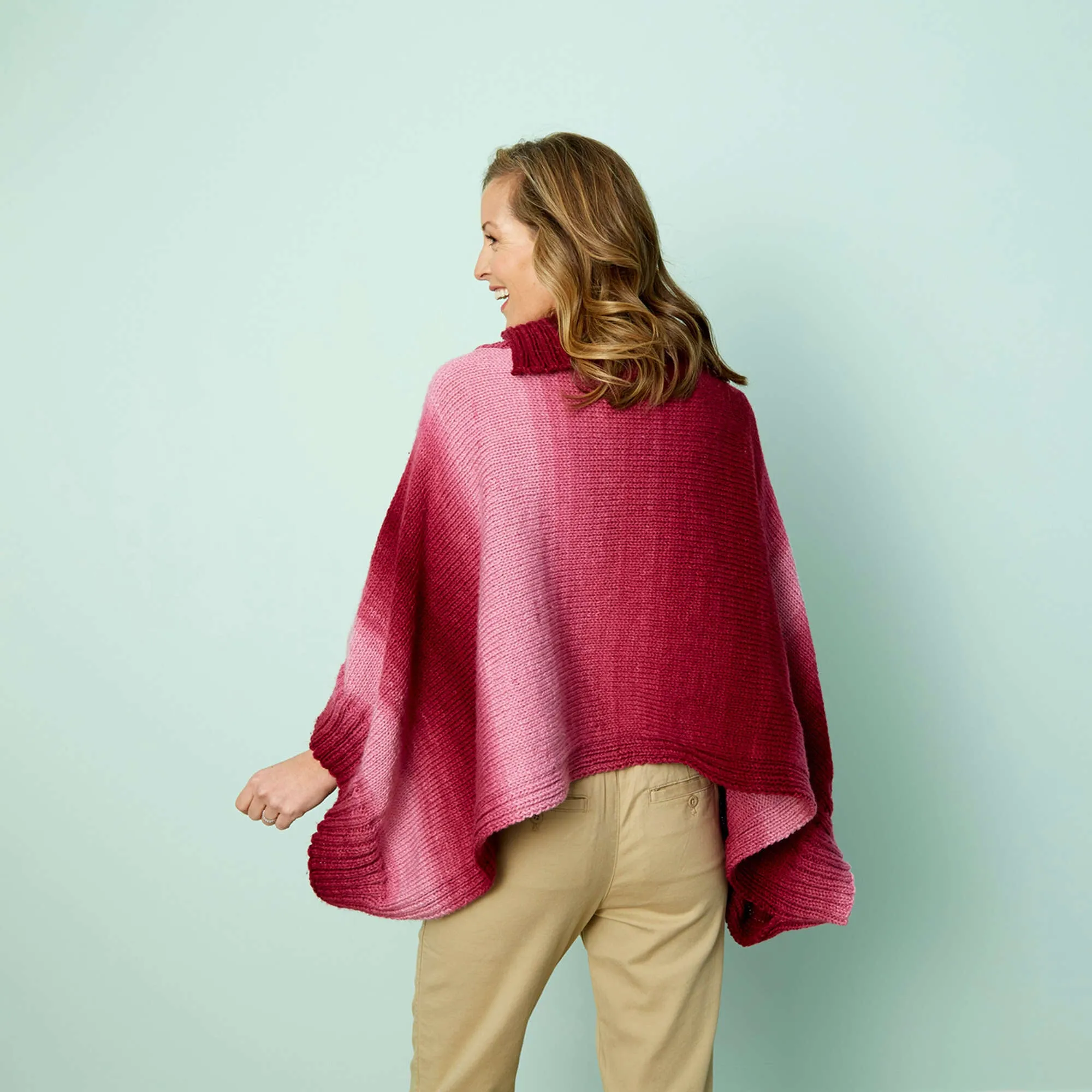 Red Heart Knit Napa Rib Collar Poncho