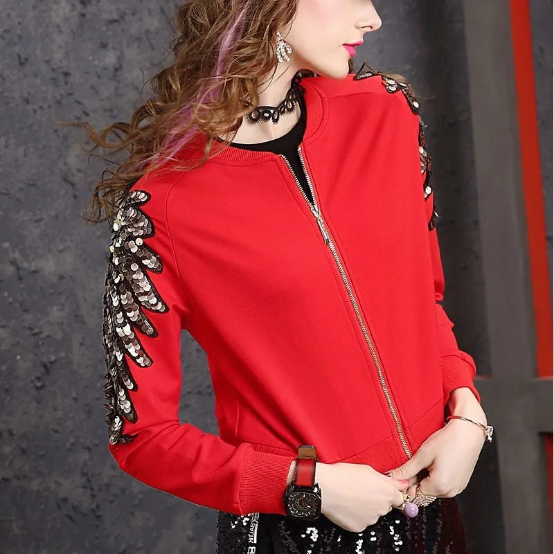 Red sequined beaded jacket