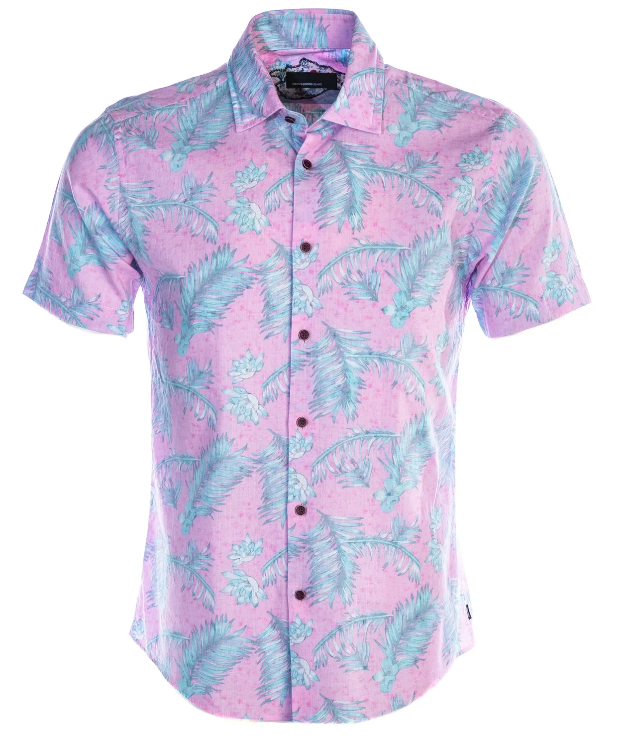 Remus Uomo Fern Print Short Sleeve Shirt in Pink