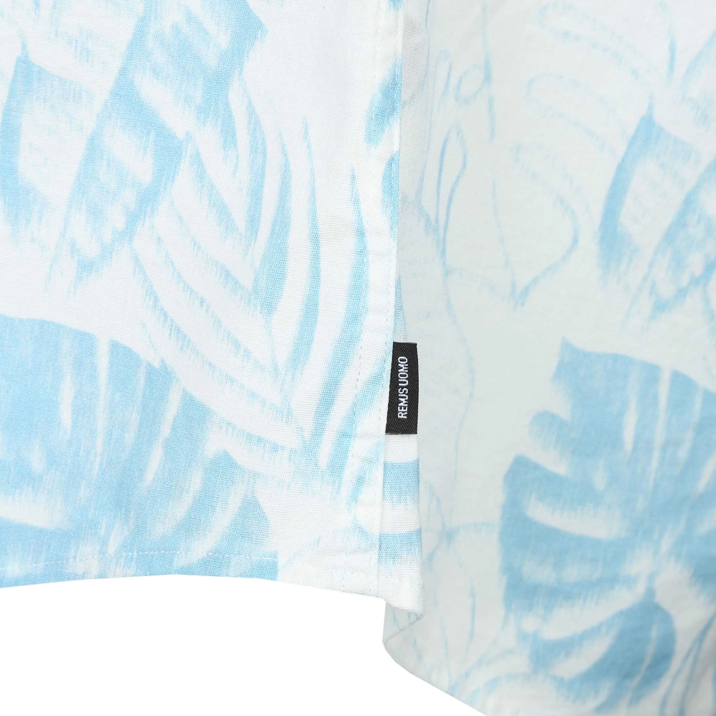 Remus Uomo Large Leaf Floral Print SS Shirt in White & Sky Blue