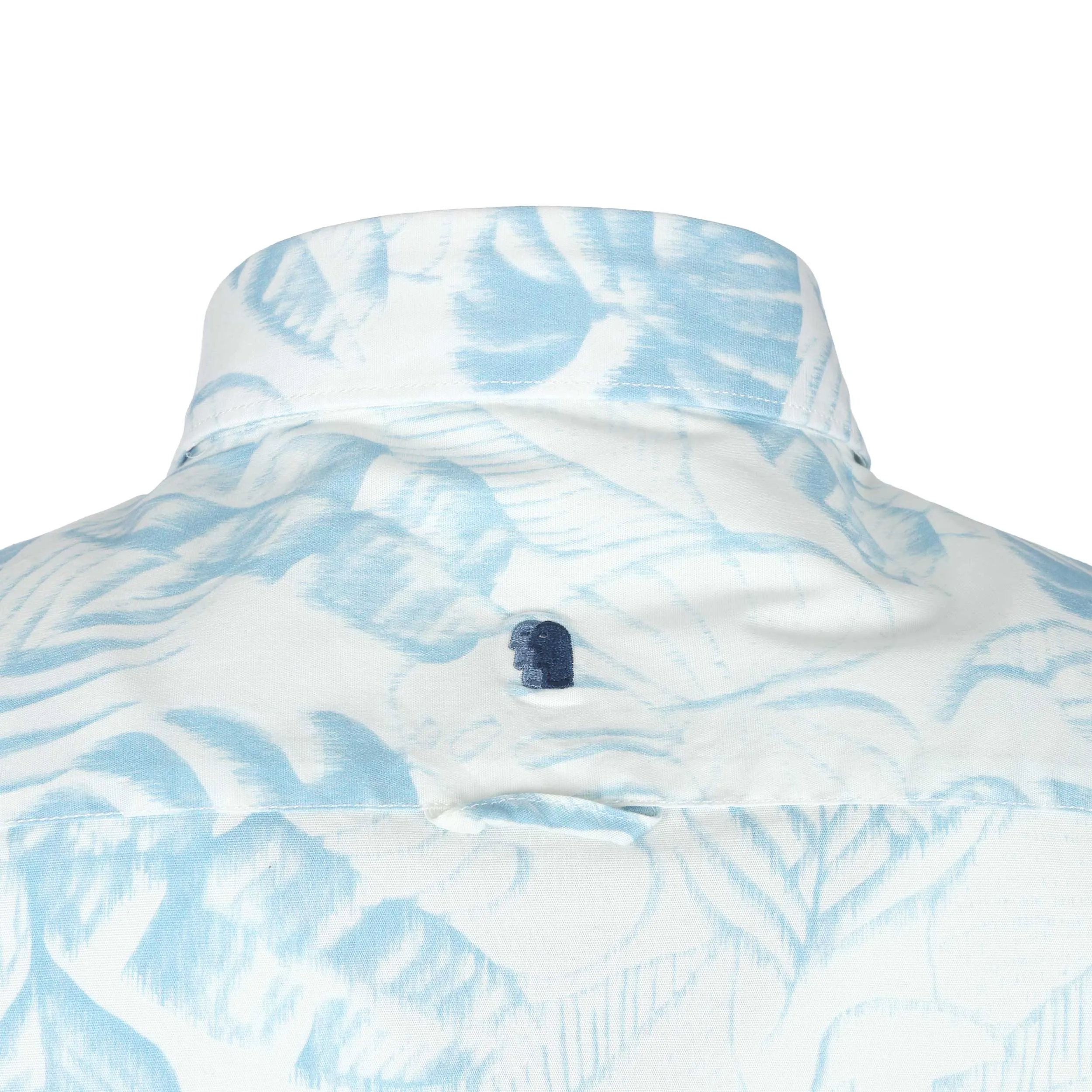 Remus Uomo Large Leaf Floral Print SS Shirt in White & Sky Blue