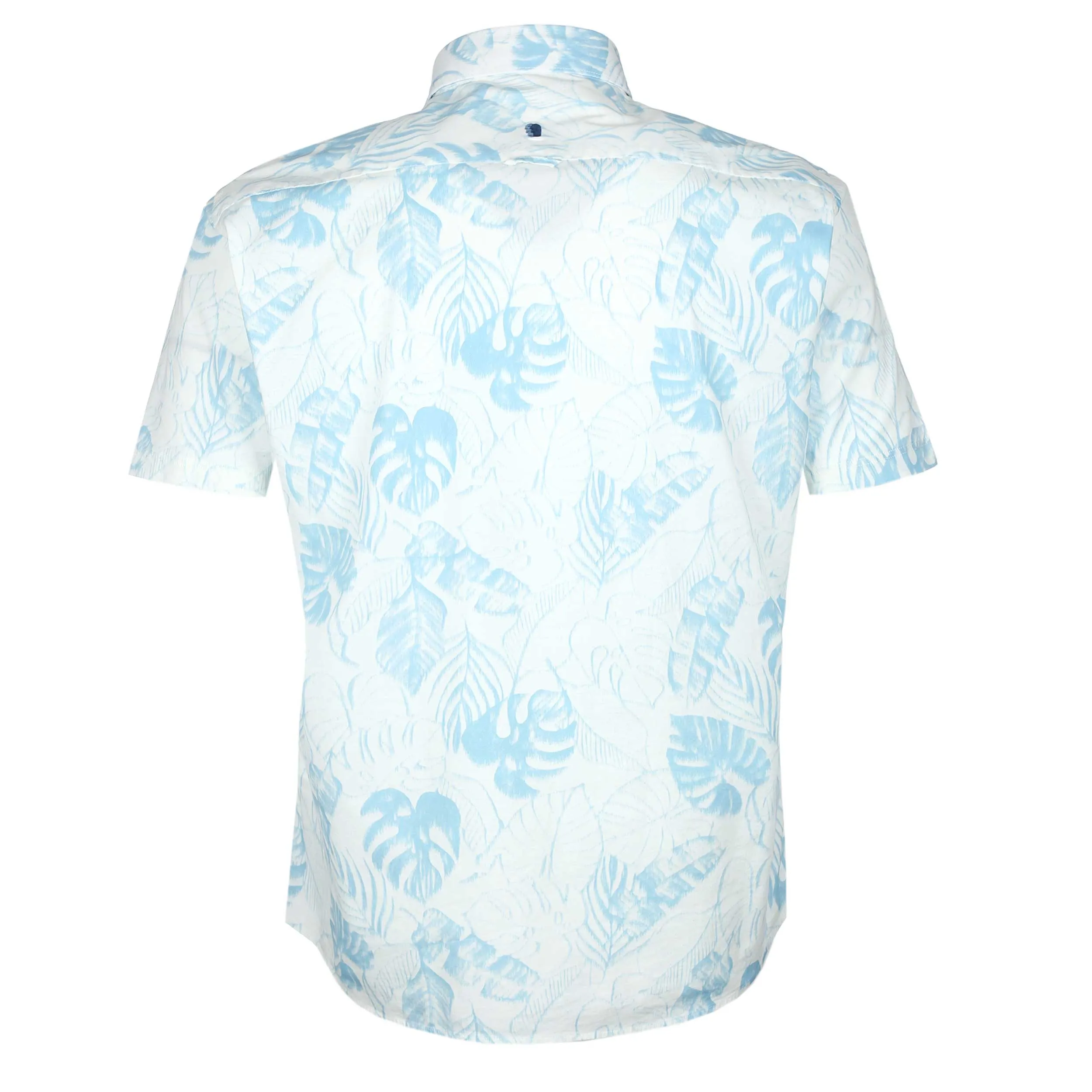 Remus Uomo Large Leaf Floral Print SS Shirt in White & Sky Blue