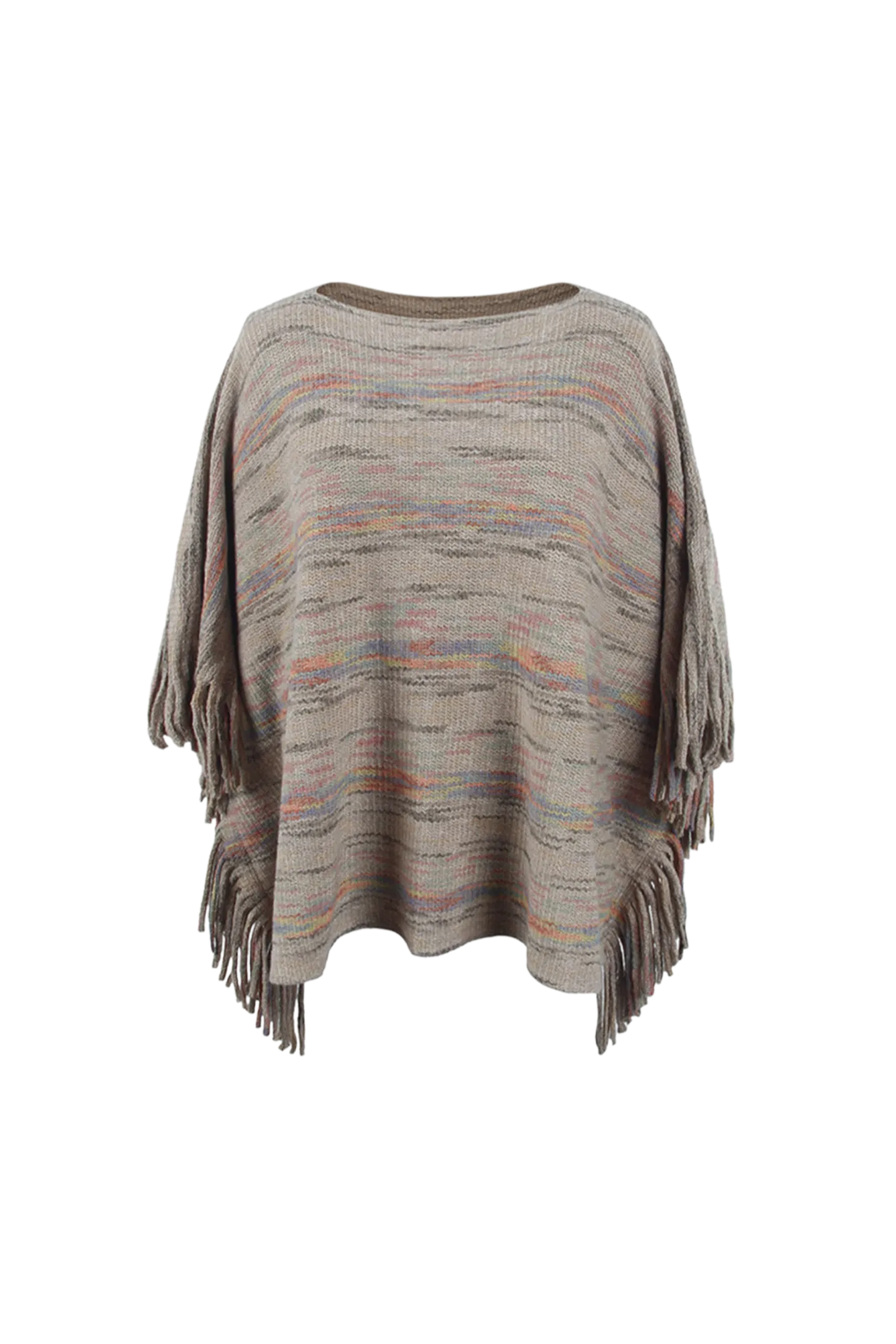 Round Neck Fringe Detail Sleeve Poncho