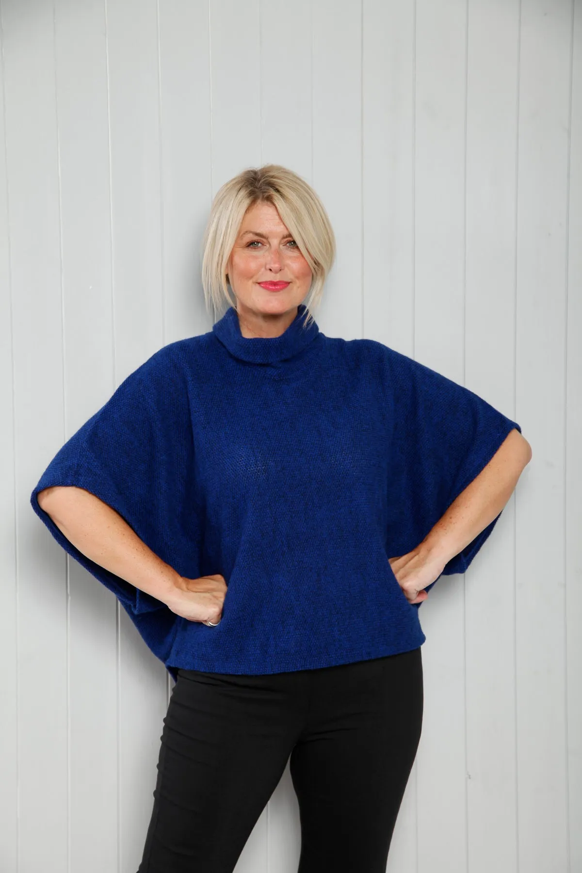 Royal Blue Cowl Poncho Top