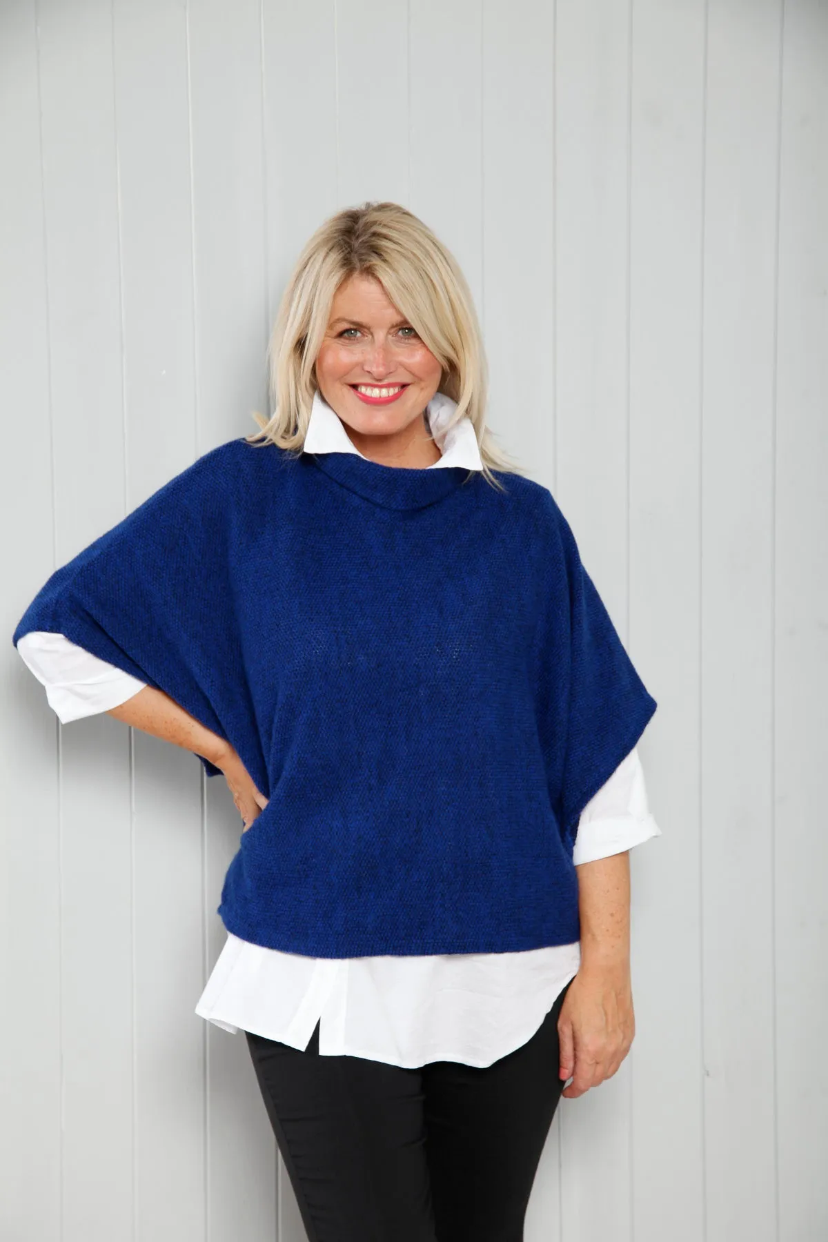 Royal Blue Cowl Poncho Top