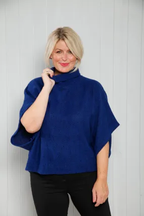 Royal Blue Cowl Poncho Top