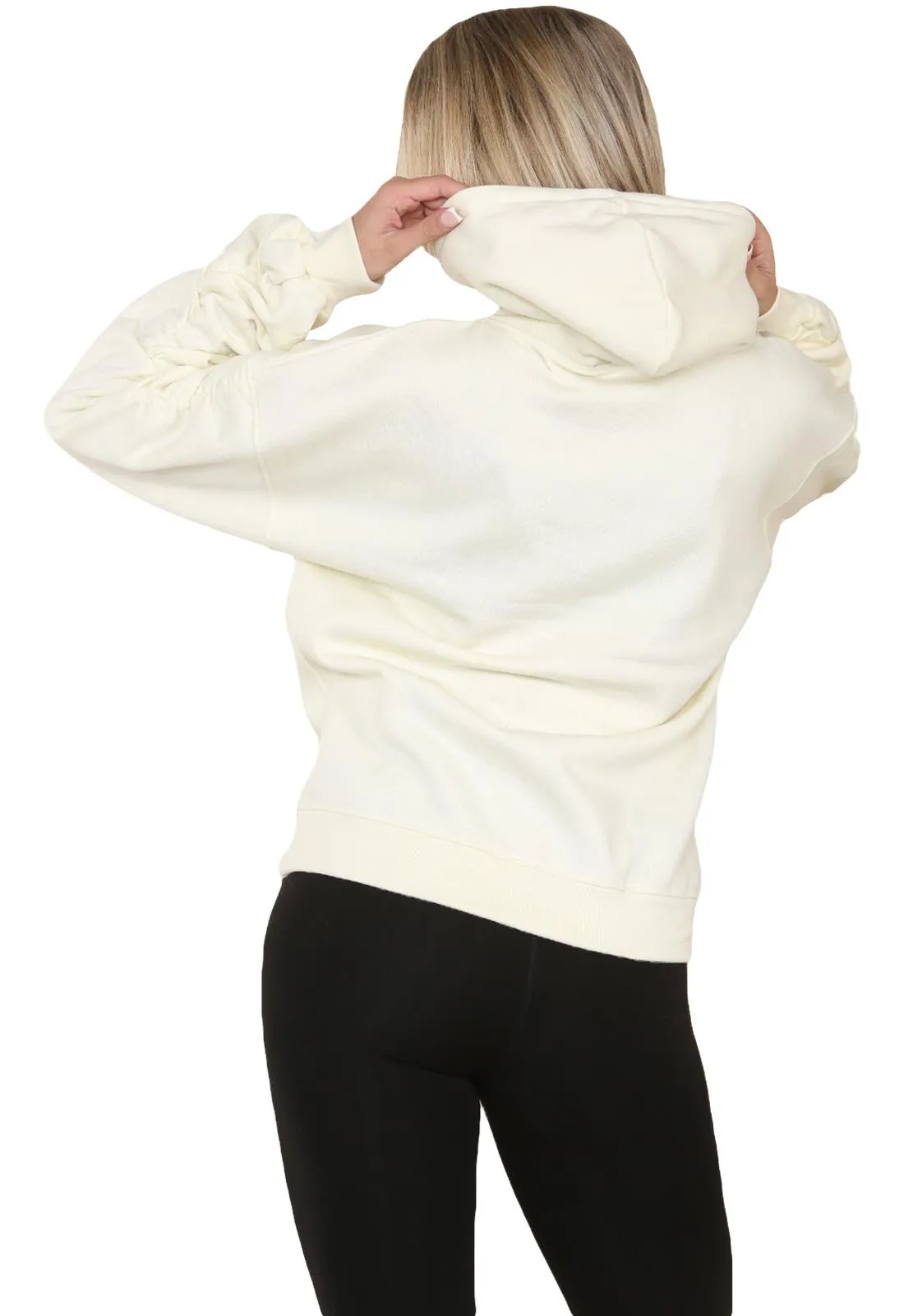 Ruched Sleeve Hoodie with Silk Ribbon Drawstring