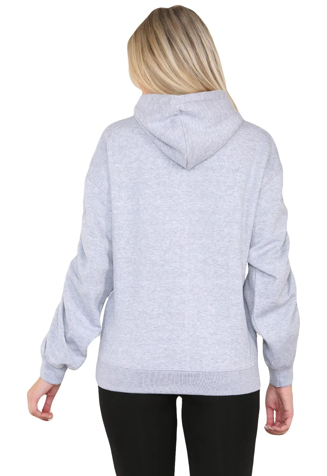 Ruched Sleeve Hoodie with Silk Ribbon Drawstring