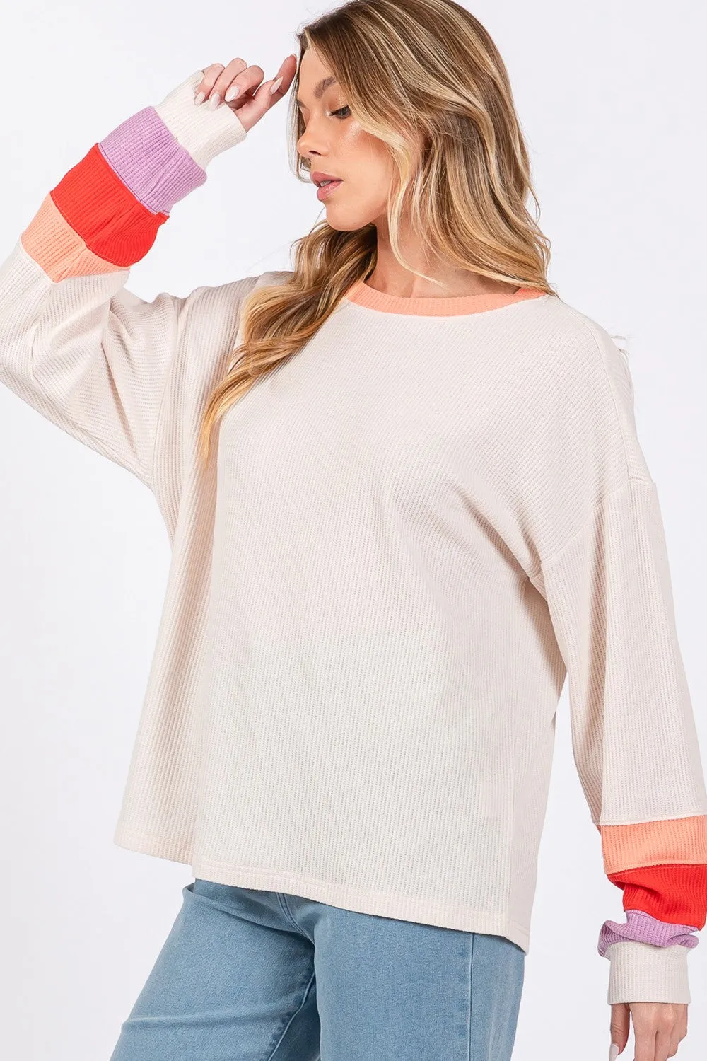 SAGE   FIG Color Block Waffle Knit T-Shirt