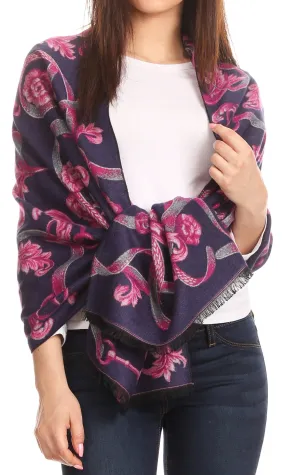 Sakkas Adele Floral Ornate Soft and Warm Pashmina Shawl Scarf Vegan Commute