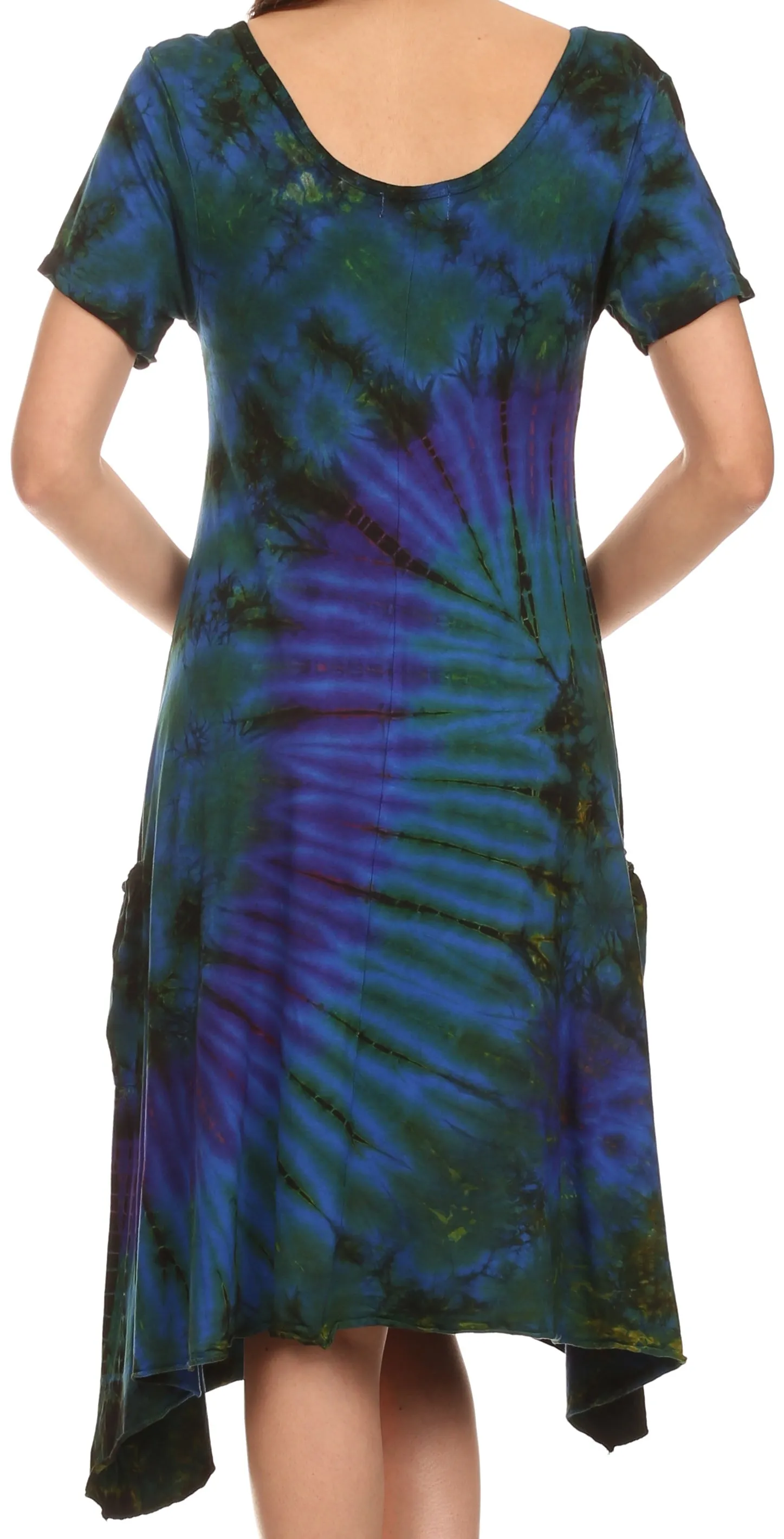 Sakkas  Clair Scoop Neck Cap Sleeve Tie Dye Dress