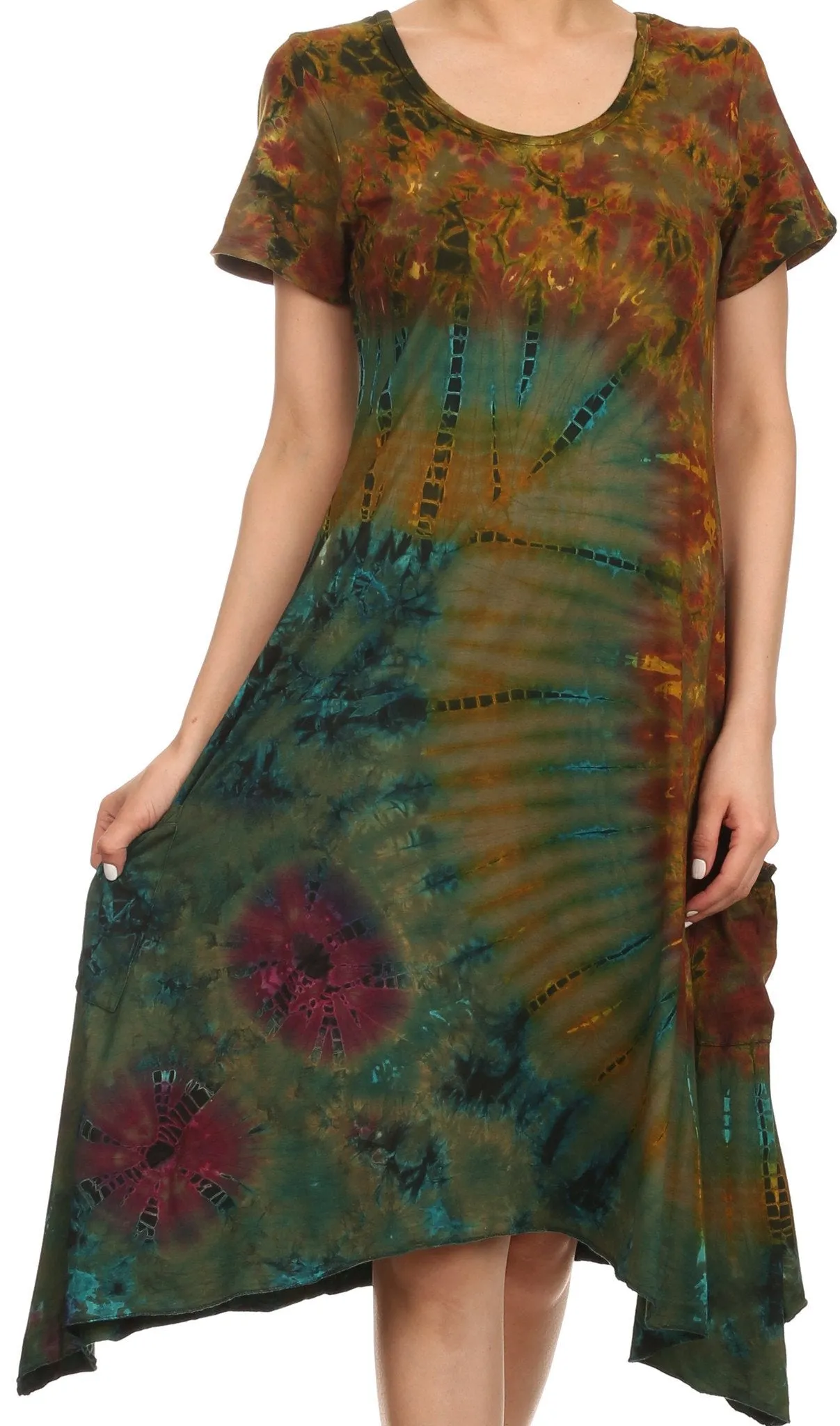 Sakkas  Clair Scoop Neck Cap Sleeve Tie Dye Dress