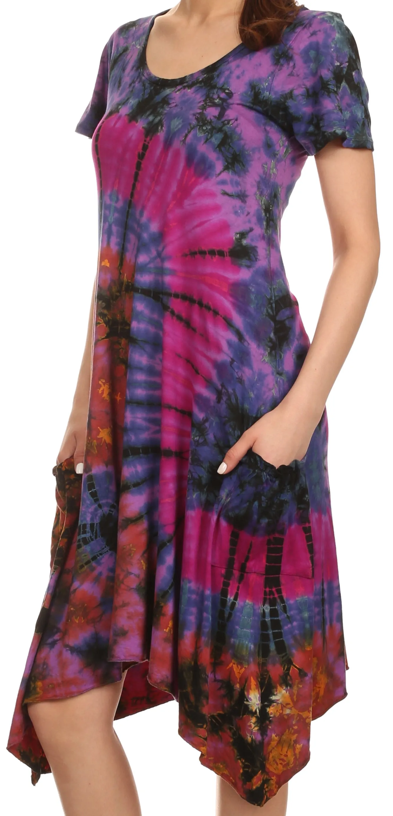 Sakkas  Clair Scoop Neck Cap Sleeve Tie Dye Dress