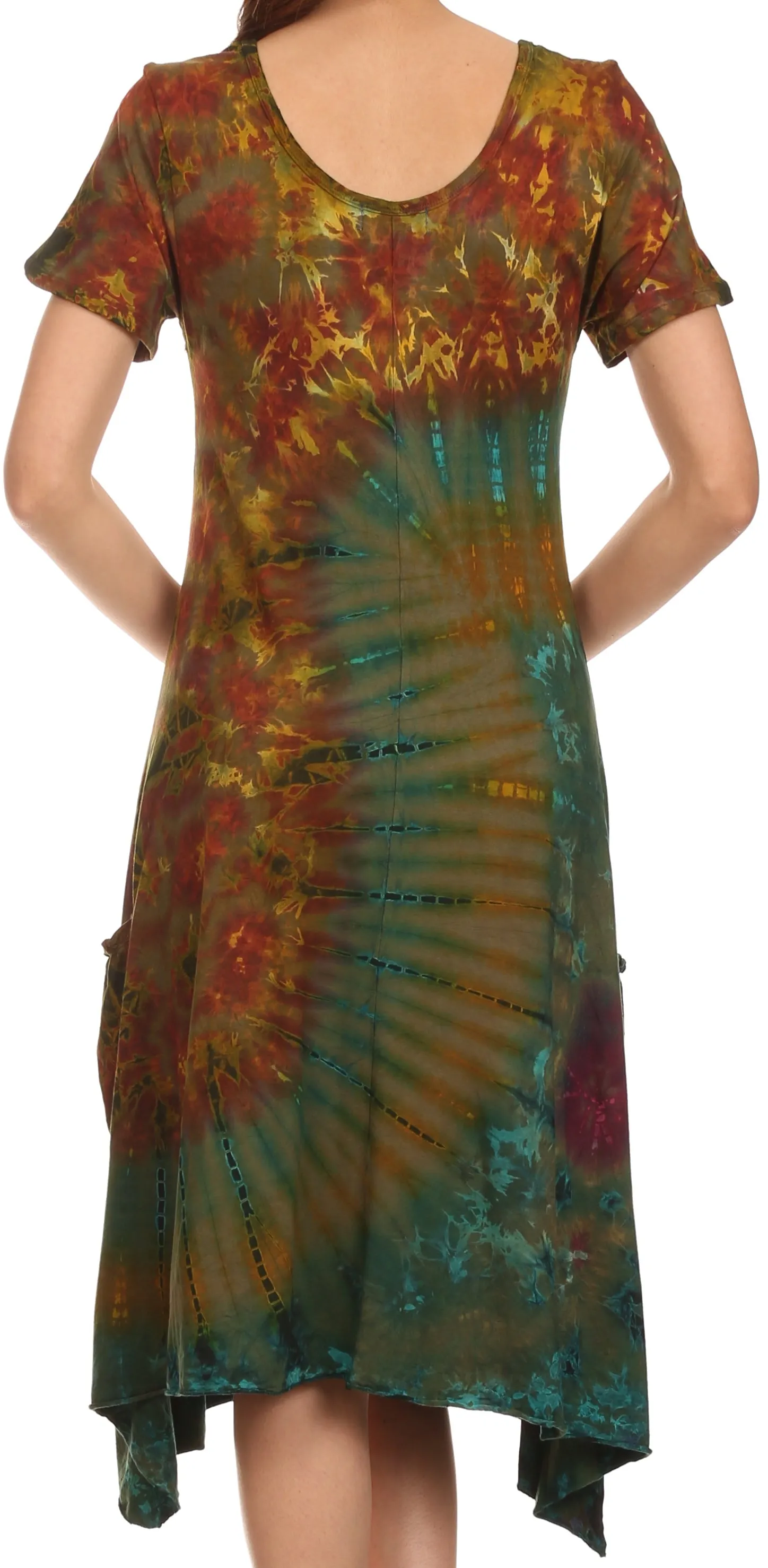 Sakkas  Clair Scoop Neck Cap Sleeve Tie Dye Dress